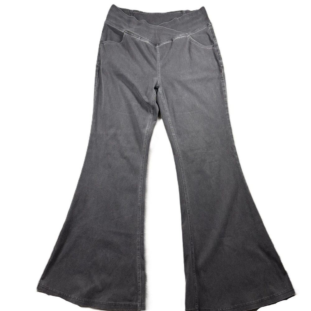 Halara Flex High Waisted Crossover Flare Washed Casual Jeans Black XL Tall Q138